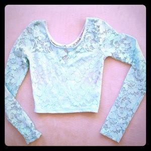 SOLD! Mint green long sleeve sheer lace crop top